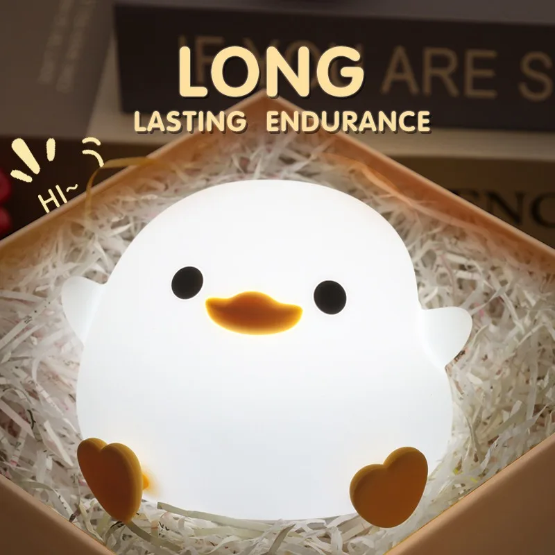 

LCS LED Night Light Cute Duck Cartoon Animals Soft Silicone Lamp Touch Sensor Timing USB Rechargeable Long Lasting Endurance