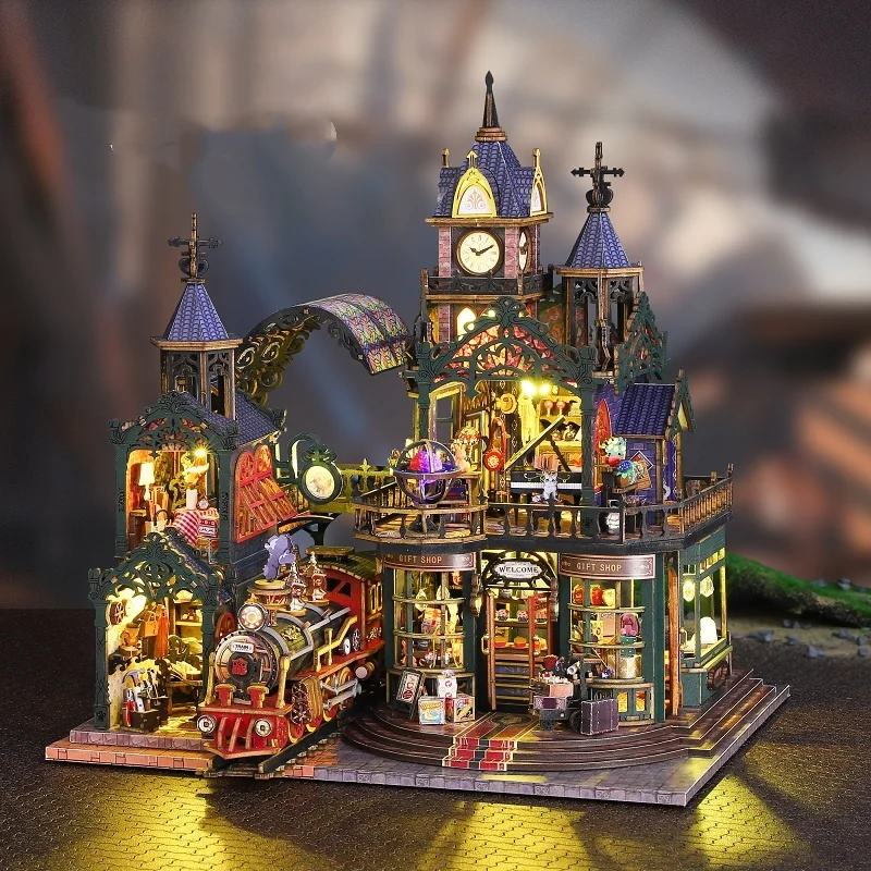 DIY Book Nook Kit Shelf Fantasy City Alley, 3D Puzzle Bookend, Creative Gift Idea Home Display of Collectible Decorations