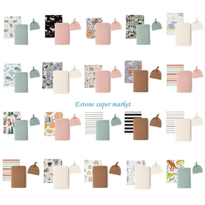 

090B 3Pcs Baby Kickproof Quilt and Hat Set, Newborns Swaddles Cloth Infants Wrap Towel Soft Breathable Receiving Blanket