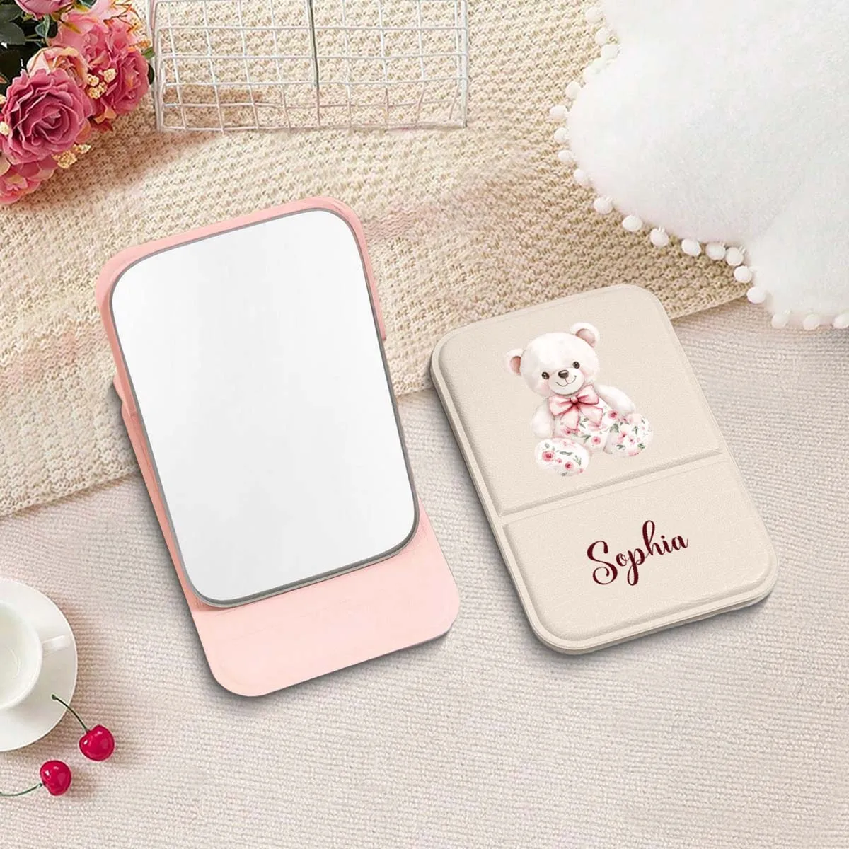 1 custom PU makeup mirror Multiple amplification PU travel available Men's shaving special folding mirror High definition doubl