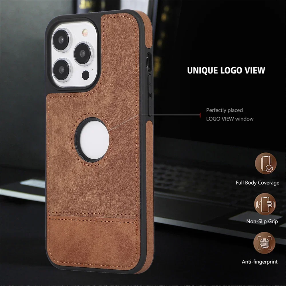 

Slim PU Leather Stitching Phone Case for iPhone 15 14 13 12 11 Pro Max X XS XR 7 8 Plus SE 2020 2022 Logo Hole Soft Back Cover