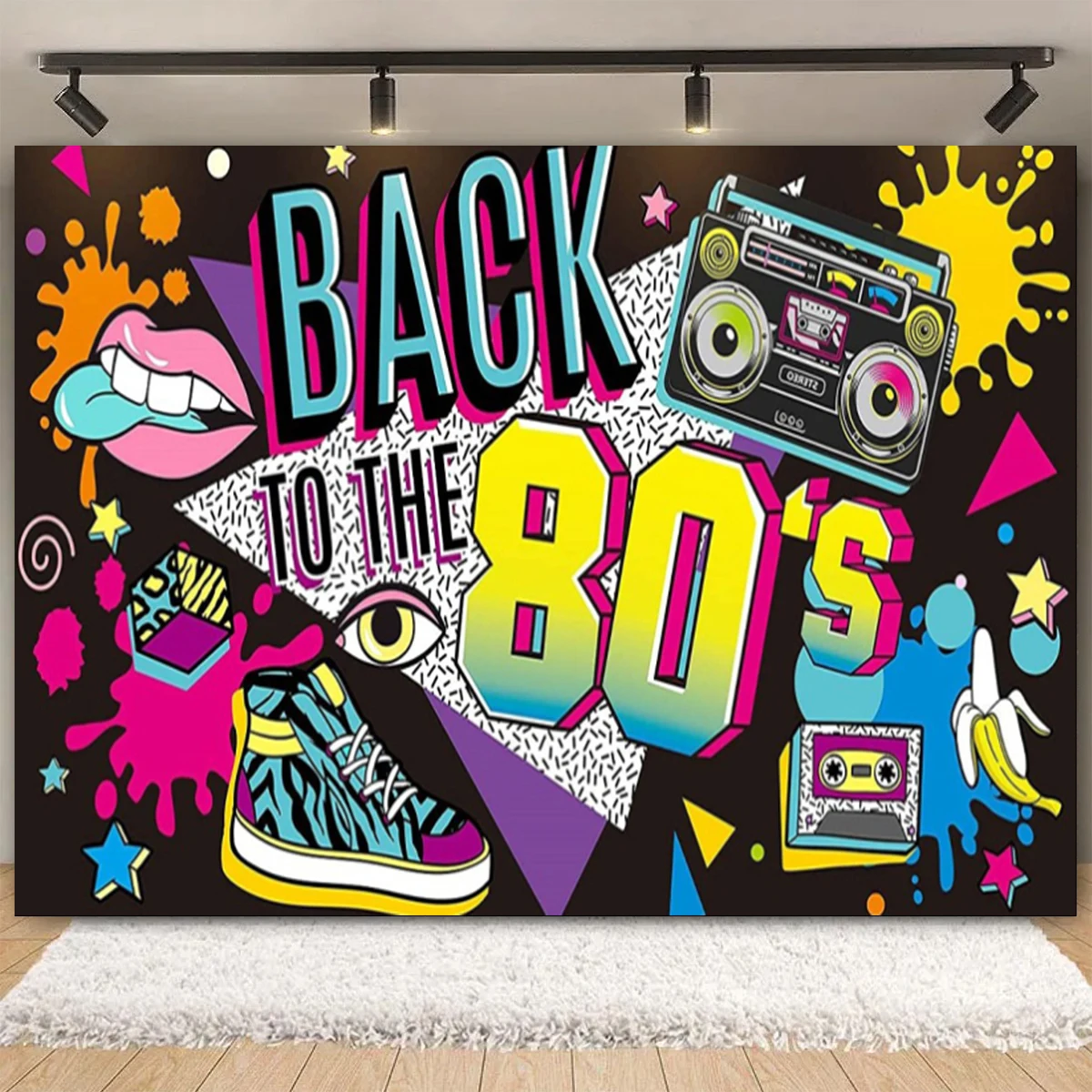 

1Pc 80s 90s Disco Fever Dancer Party Decoration Photography Background Let s Glow Crazy in the Dark Photo Background Shiny Neon