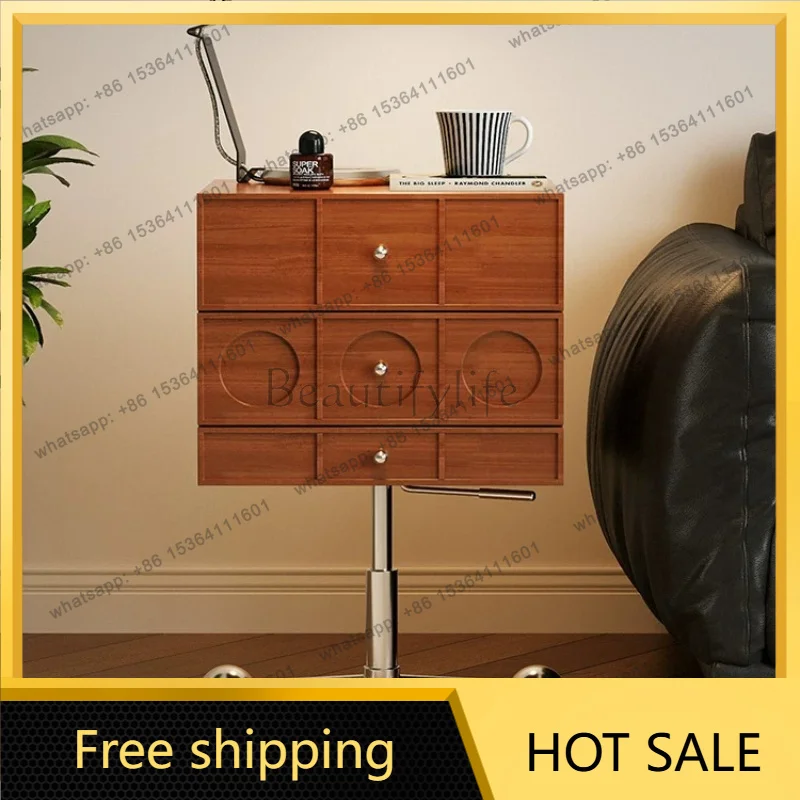 LD medieval solid wood rotating bedside table retro boxwood home bedside table
