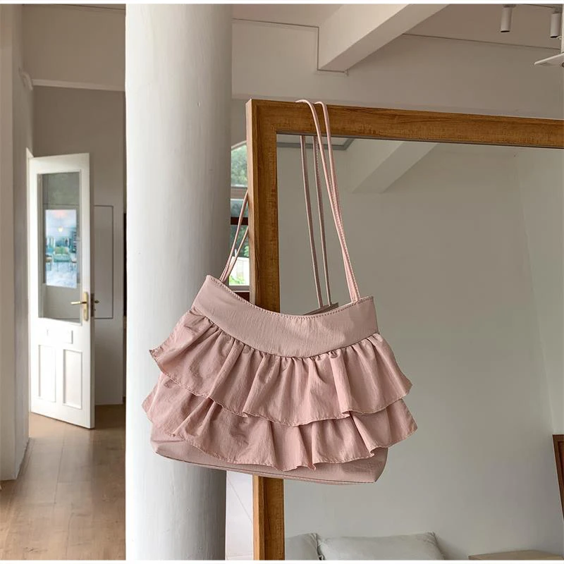 Kuchenrock-Stil Gerüschte Damen-Schultertasche, Koreanische Plissierte Umhängetasche, Leichte Süße Elegante Handtasche – Detail 7