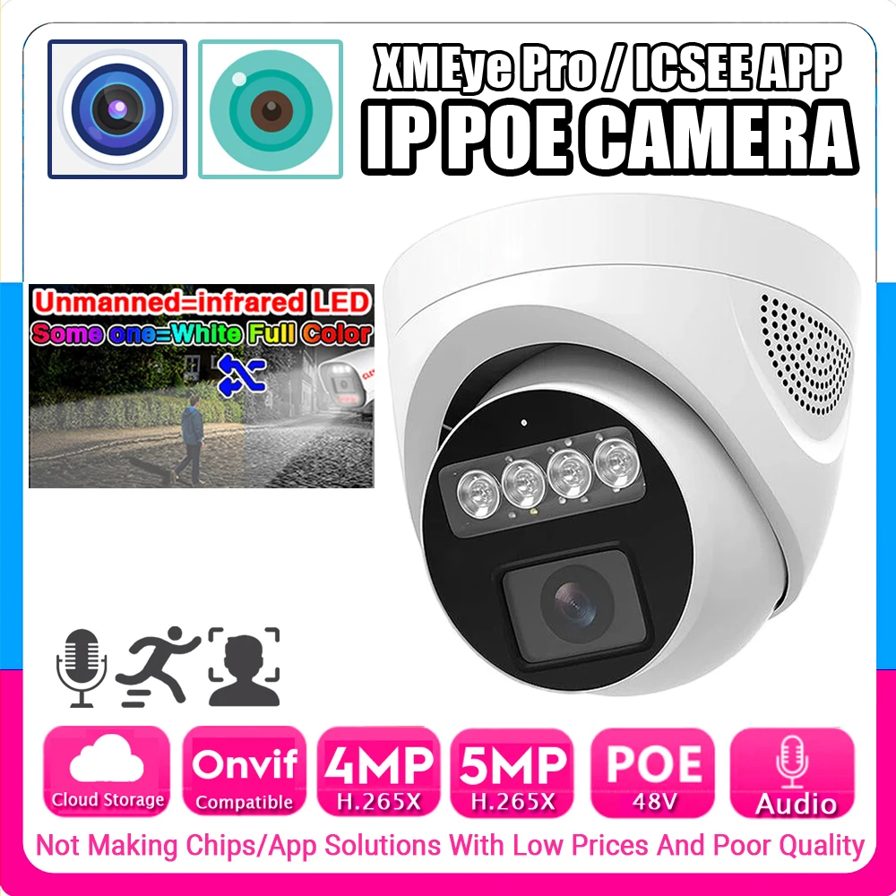 

Infrared+Full Color AI Audio Dual Light POE IP Dome Camera 5MP 4MP Indoor H.265 HD Mic Onvif Ai Face/Motion Detection Xmeye RTSP