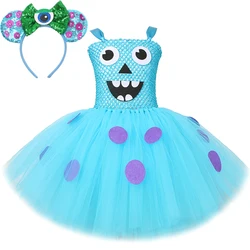 Blue Shaggy Monster Sullivan Costume Girls Birthday Halloween Cosplay Outfit for Kids Carnival Fancy Tutu Dress Disguise Clothes