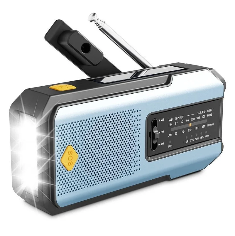40xrádio portátil com manivela, rádio meteorológico de emergência noaa, movido a energia solar, am/fm, sos, lanterna 2000mah recarregável powerbank