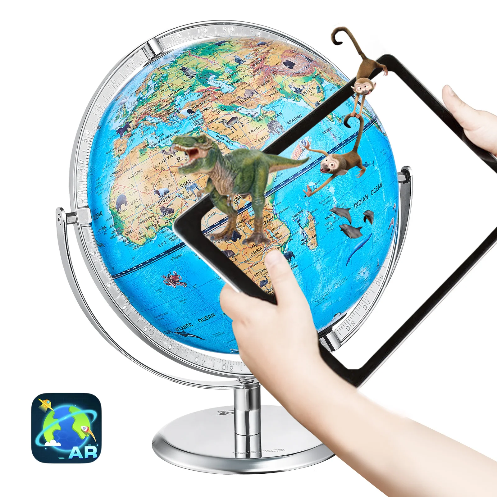 VEVOR Educational Globe 10in/254mm Interactive AR World Globe LED Night Lighting,  AR APP Compatible with Android or iOS Devices