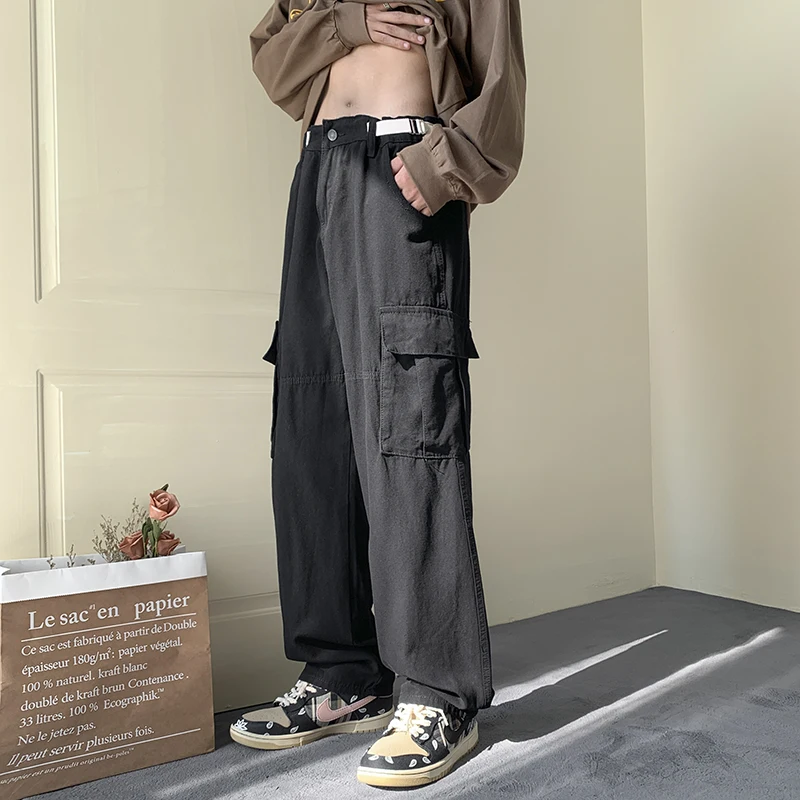 Casual Straight Wide Leg Cargo Pants Faionable Urban Sle Youth Loose Fit Long Trousers with kets Anti-Wrinkle