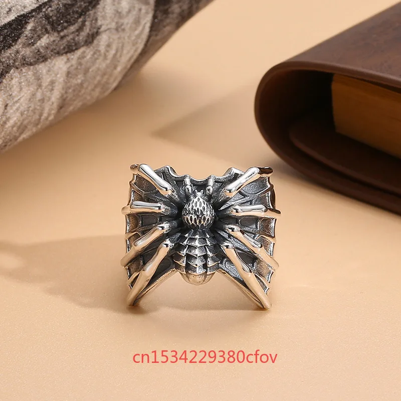 925Thai Silver Spider Rings Personality Jewelry Fashion Charms Accessories Hipster Retro Style Opening Adjustable Gift for Men