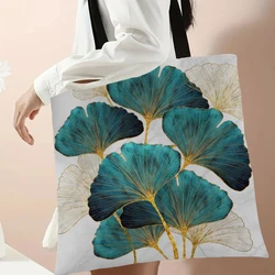 Borsa a tracolla casual semplice e rinfrescante alla moda Bellissime borse con stampa di foglie di ginkgo Borse per la spesa ecologiche ad alta capacità