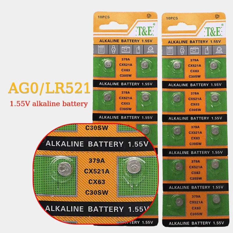 10- 100pcs AG0 LR521 Button Alkaline Battery 1.55V Coin Cell SR521SW LR69 GP379 CX63 D379 379 179 379A SR63 for Watch Batteries