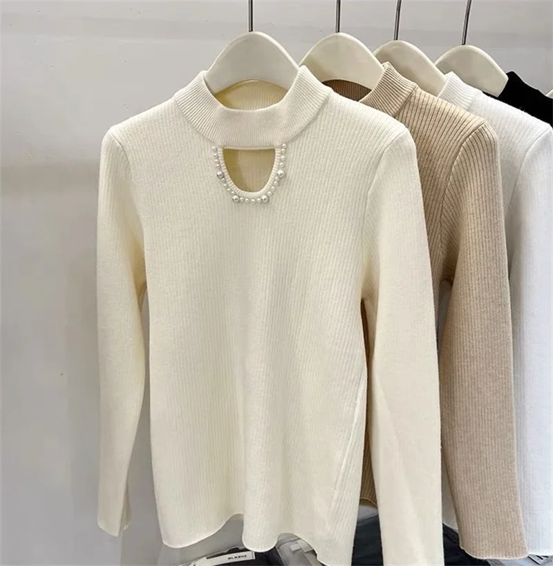 Women Sweater 2023 Autumn Winter Thicken Velvet Lined Warm Sweater O-neck Bottoming Shirt Long Sleeve Korean Knit Pullovers