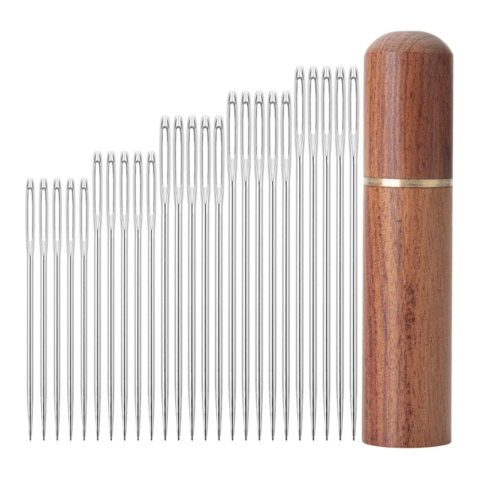 25Pcs/Set Large Eye Sewing Needles Set - Embroidery & Leather With Wood Case
