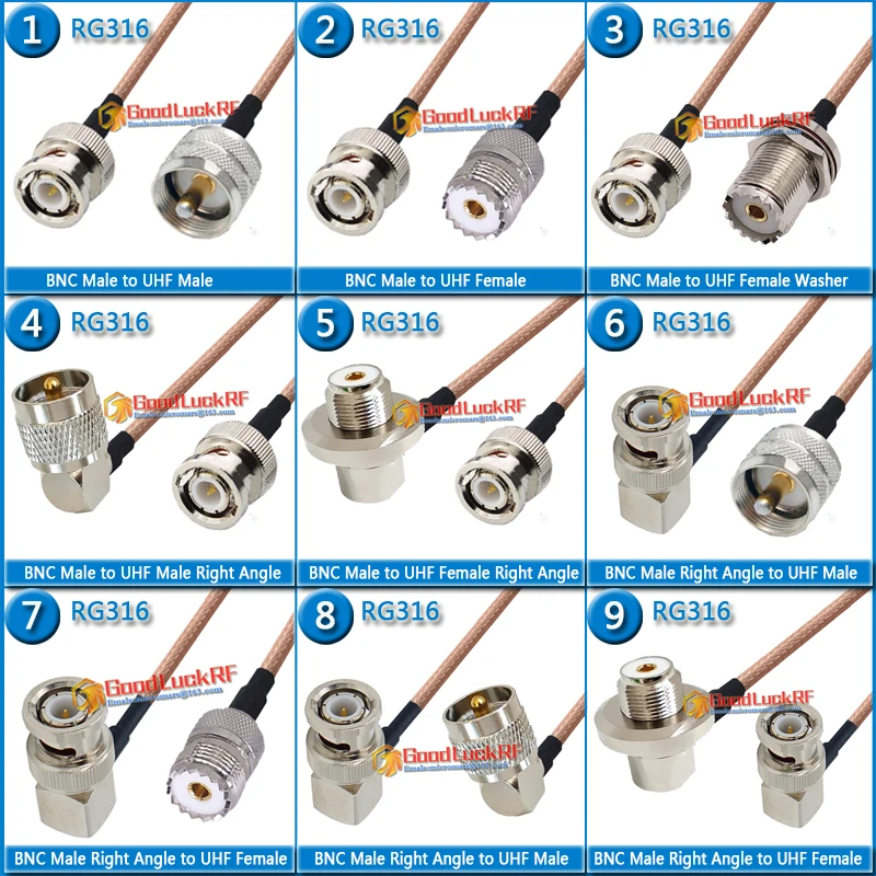 Q9 BNC Male to PL259 SO239 PL-259 SO-239 UHF Male Plug UHF - BNC RF Connector Pigtail Jumper RG316 extend Cable Low Loss