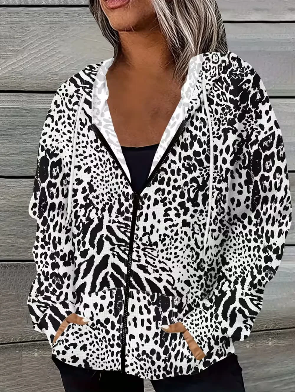 Vintage American Leopard Print Hoodies Langarm-Sweatshirt Y2k Dünne Jacke Locker Sitzender Reißverschluss-Hoodie Street Casual Damenbekleidung – Detail 4