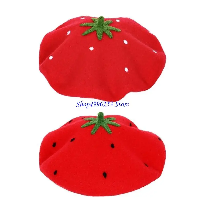

Q0KE Handmade Strawberry Hat Unique Wool Felted Trendy Women for Fashionists and Casual Occasion