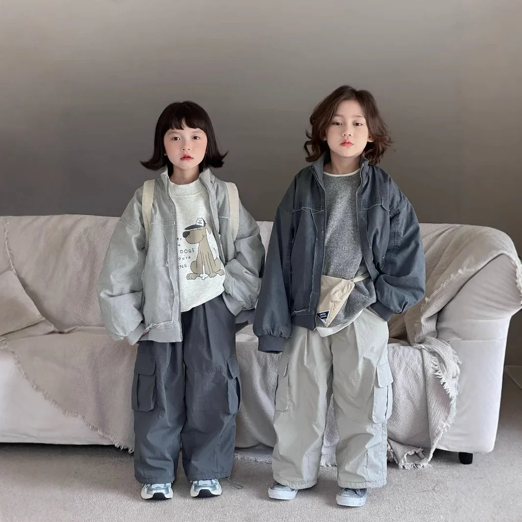 

Girls Coat 2024 Winter New Childrens Wear Korean Style Boys and Girls Waste Soil Style Old Plus Cotton Heavy Industry Jacket