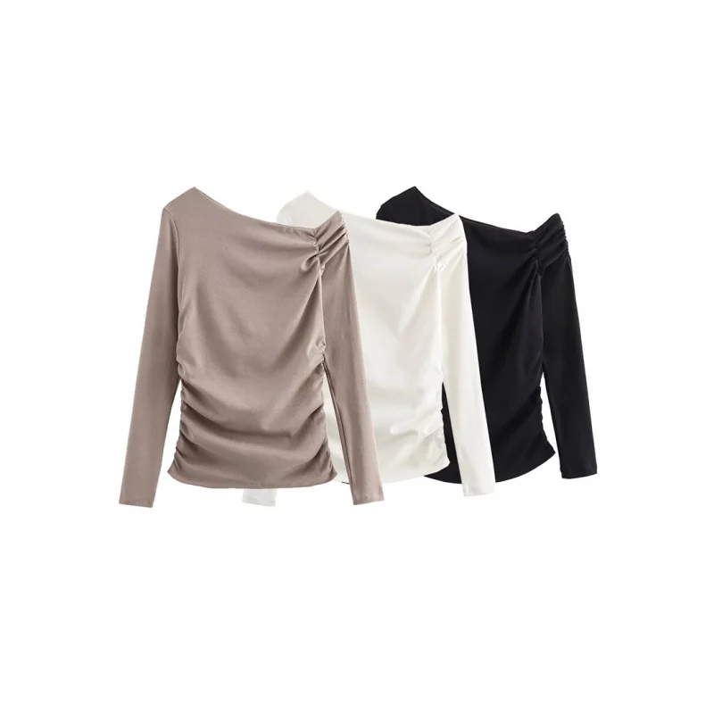 2025موضة نسائية جديدة أزياء أوروبية وأمريكية متعددة الاستخدامات بلوزة ضيقة مطوية