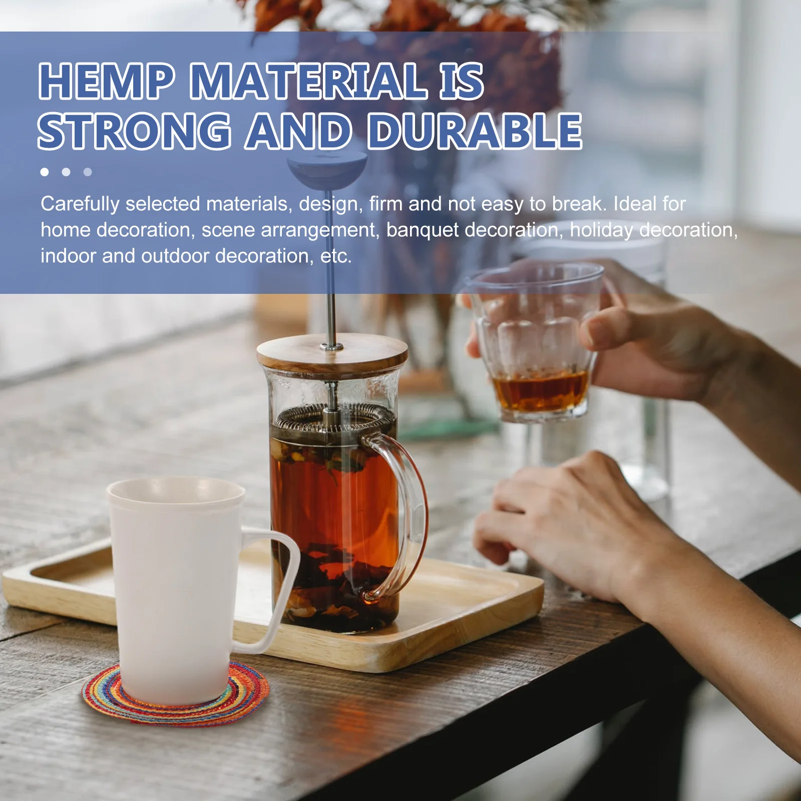 

4Pcs Round Heat Proof Woven Placemats Boho Decorative Protective Dining Table Mats Household Cup Coasters Pot Holders