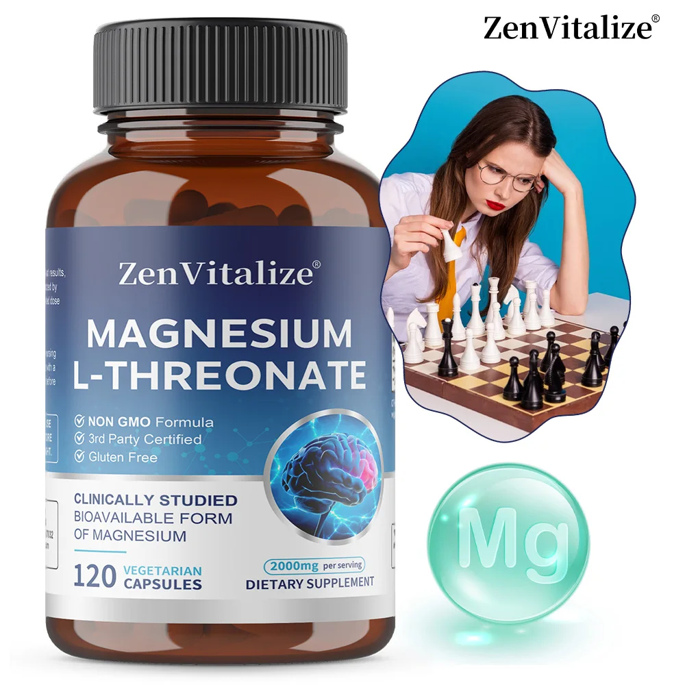 Cápsulas de L-Treonato de Magnesio que Favorecen la Concentración, la Memoria y el Aprendizaje, Apoyan la Salud Cerebral, la Calidad del Sueño y el Alivio del Estrés