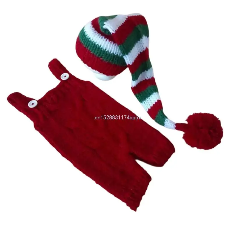 

Baby Photography Props Romper & Stripe Hat Outfit Christmas Photo Clothes Dropship