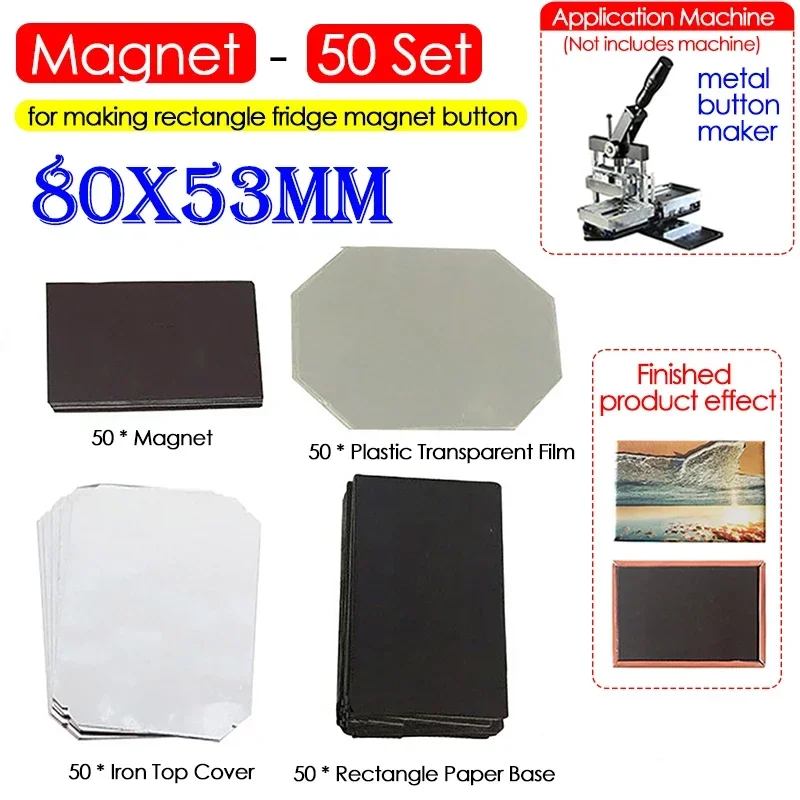 50Sets 80x53/50x50mm Rectangle Fridge Magnets DIY Making Materials for Metal Button Maker Machine DIY Making Refrigerator Magnet