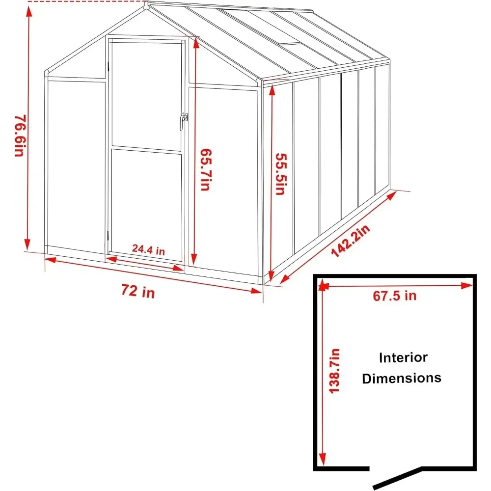 Greenhouse for Outdoors, Upgraded Rivet Structure Greenhouse with 2 Vents, Lockable Door, 4mm Twin-Wall Polycarbonate, Aluminum