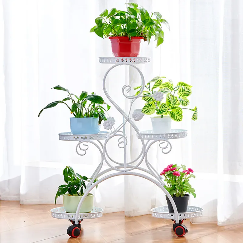 

floor-standing aesthetic plant shelves Metal stable wheeled movable flower stand small portable estantería de plantas furniture