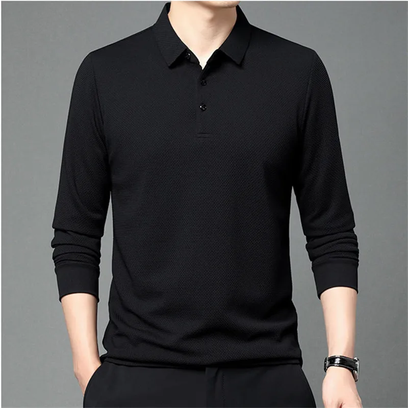 Brand Polo Shirt Men Long Sleeve Business Casual Polo Shirt Mens Clothes Spring Autumn Solid Male Turn Down Collar Tops Tees