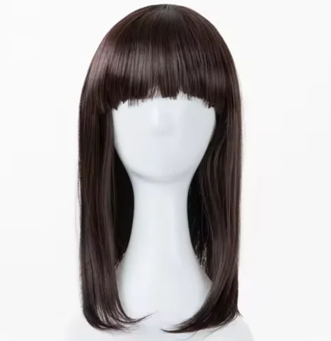 Black Wigs  Synthetic Heat Resistant Fiber Wavy Child Hair Light Brown 44 CM Head Circumference For 4-10 Year-old Girls