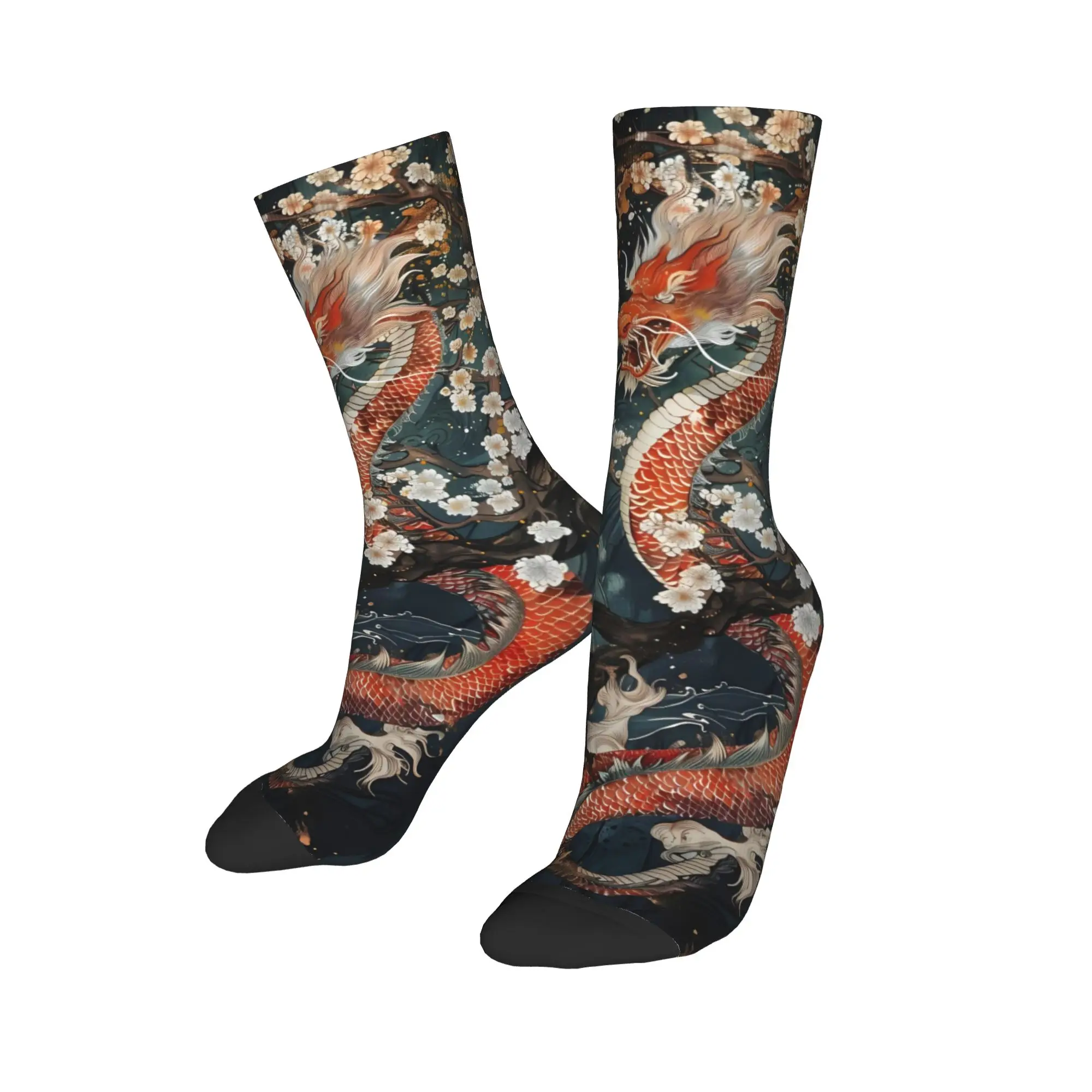Custom Red Dragon Dress Socks Mens Womens Warm Fashion Novelty Symbolizes Luck New Year Gift Crew Socks