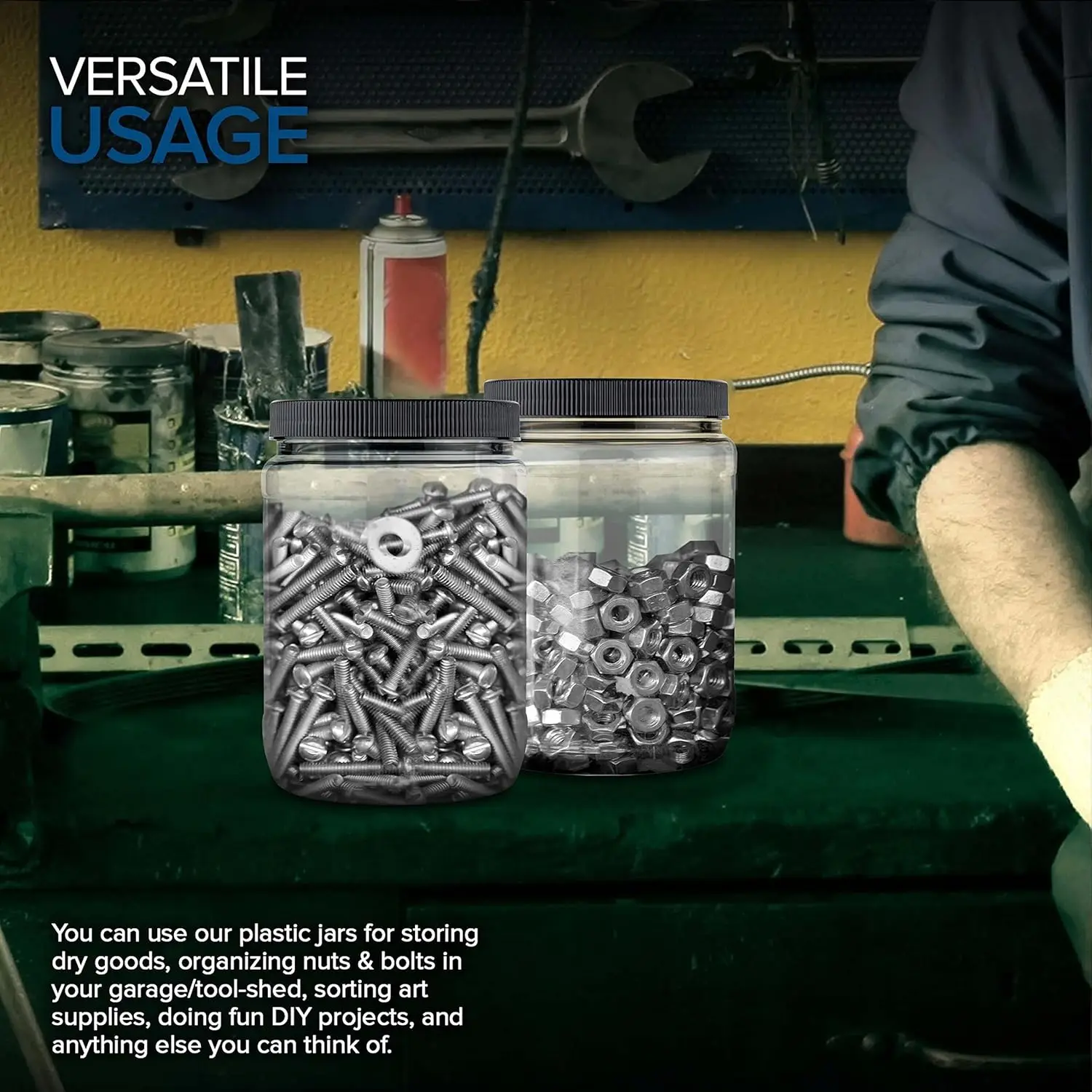 برطمانات ميسون بلاستيكية خالية من مادة BPA سعة 32 أونصة (6 عبوات) مع أغطية محكمة الغلق للأرز والمعكرونة والقهوة والحبوب والحلوى والبسكويت #2