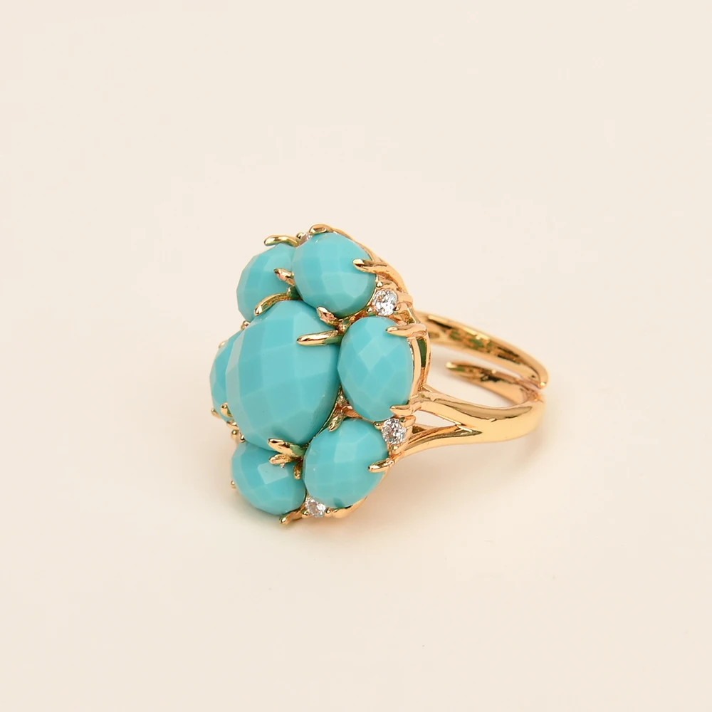 GG Jewelry Adjustable Ring Blue Turquoise Flower Gold Plated  Rings Party Gifts