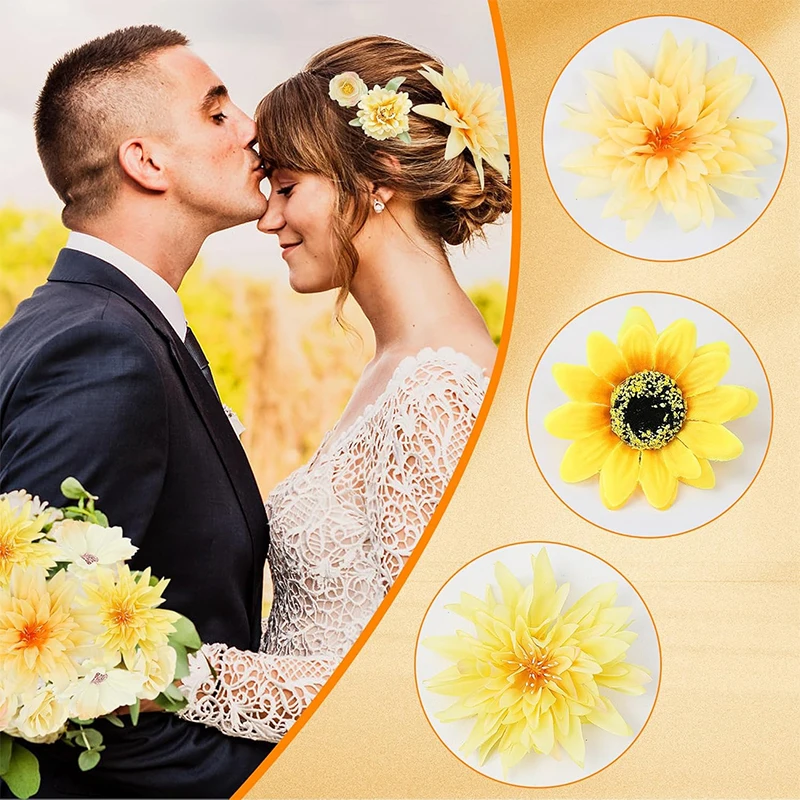 Yellow Artificial Flowers Heads Silk Fake Flowers for Home Decor Party Wedding Decoration DIY Valentine\'s Day Gifts Accessories