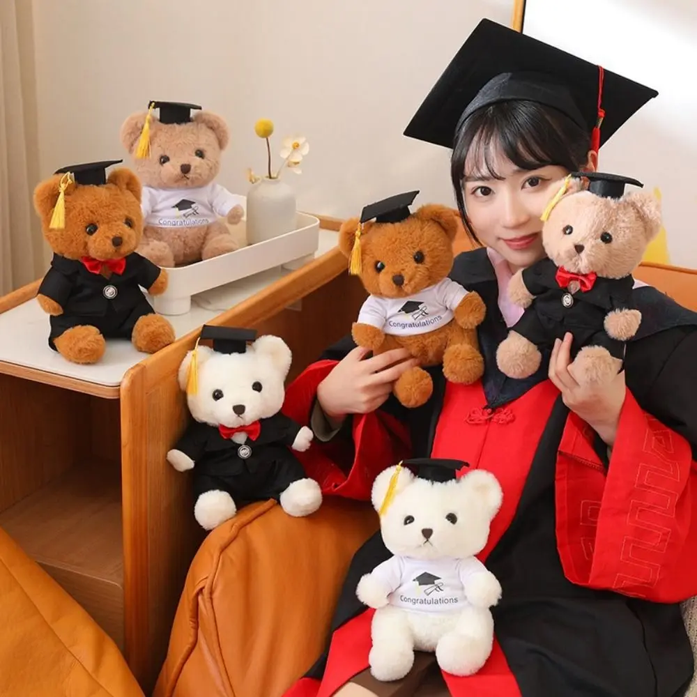 Stuffed Toy Doctor Cap Graduation Bear Doll Cartoon Soft Doll Bachelor Bear Plush Toy 23cm With Doctorial Hat