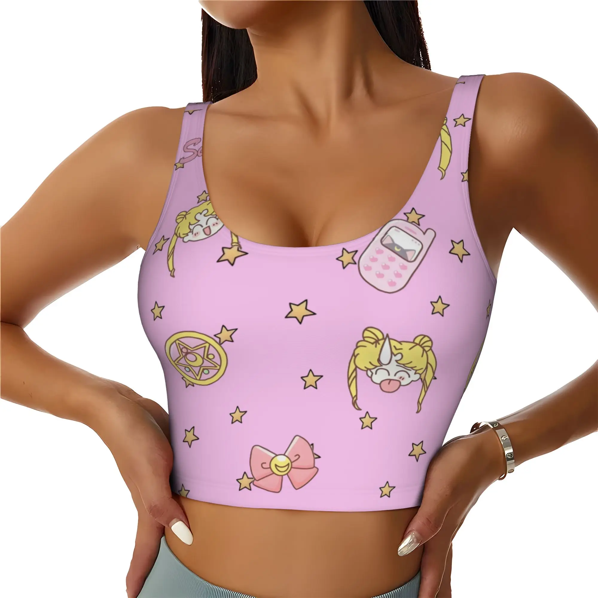 Custom High Impact Sailors Anime Moons Sports Bra Women's Usagi Tsukino Gym Workout Yoga Crop Top