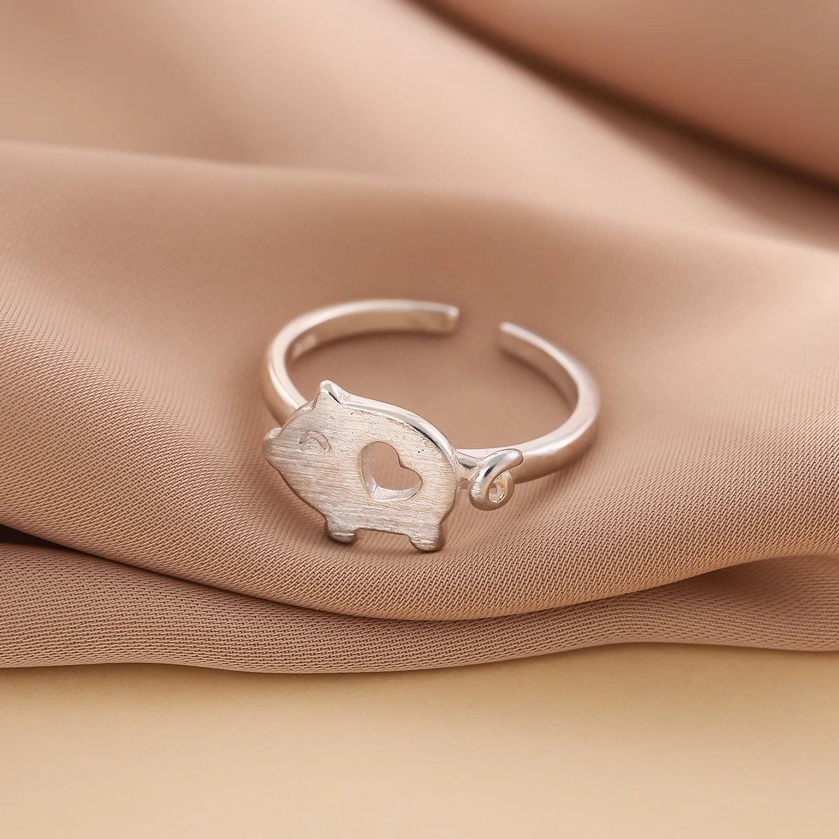 Women's Creative 925 Sterling Silver Pig Animal Opening Ring