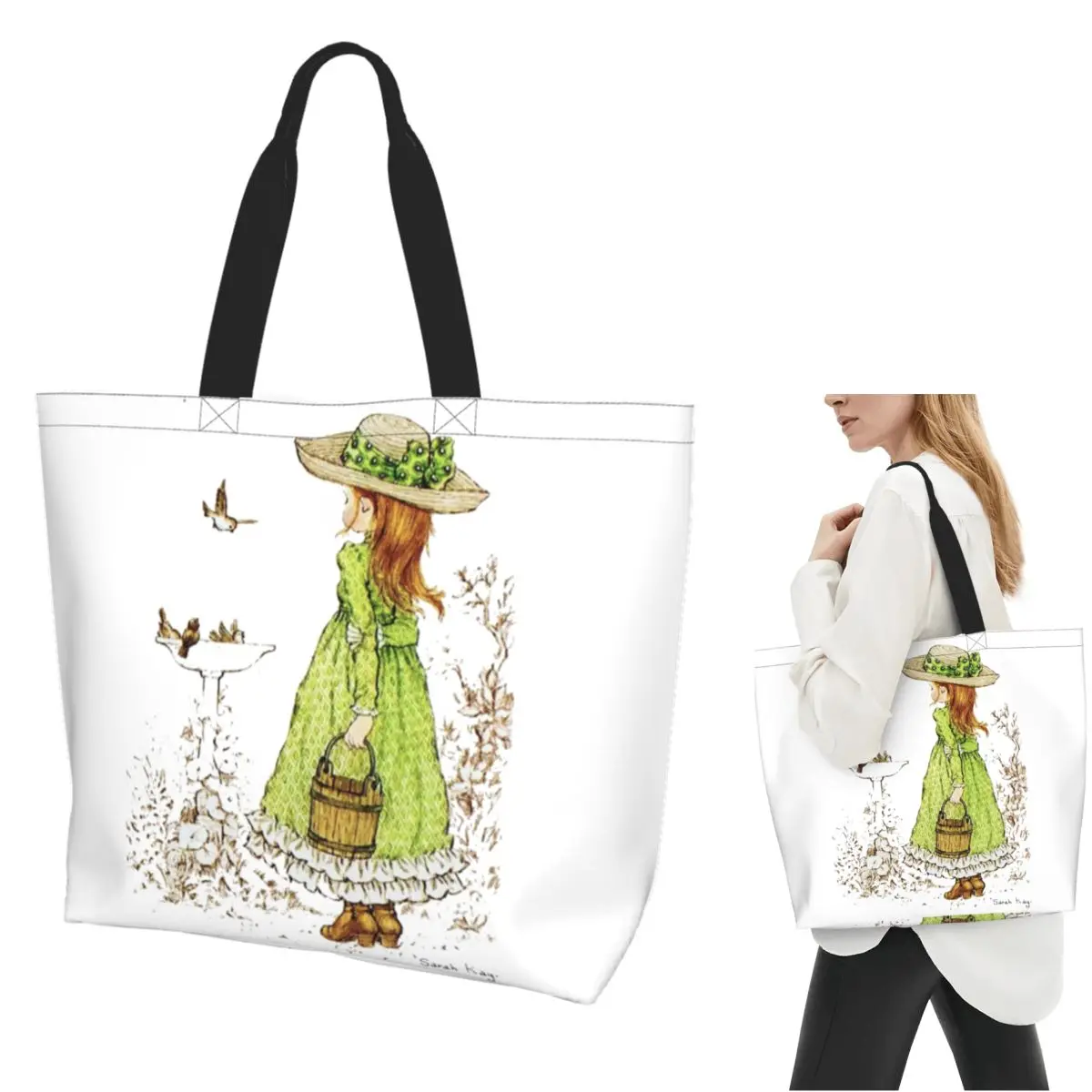 

Sarah Kay Girl Shopping Tote Bag Canvas Large Capacity Shoulder Bags Shopper Grocery Handbag for Women