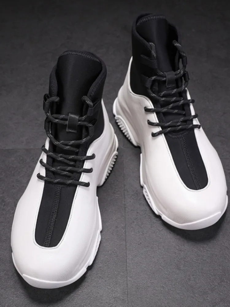 Design Mens Genuine Leather Shoes Casual High Top Shoes Lace Up Spring Autumn Men Footwear Fashion Hip Hop Platform Sneakers