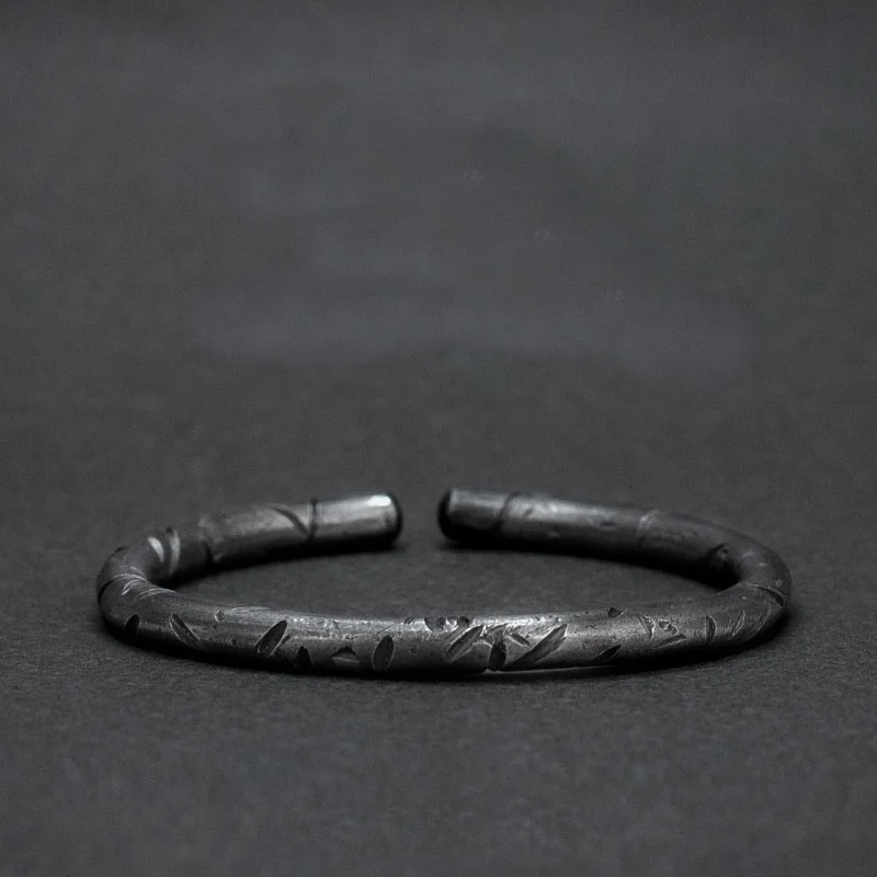 Trendy Black Carving Bamboo Bangle For Men Jewelry Retro Bangle Male Hand Wrist Accessories Open Bracelet For Boyfriend Gift