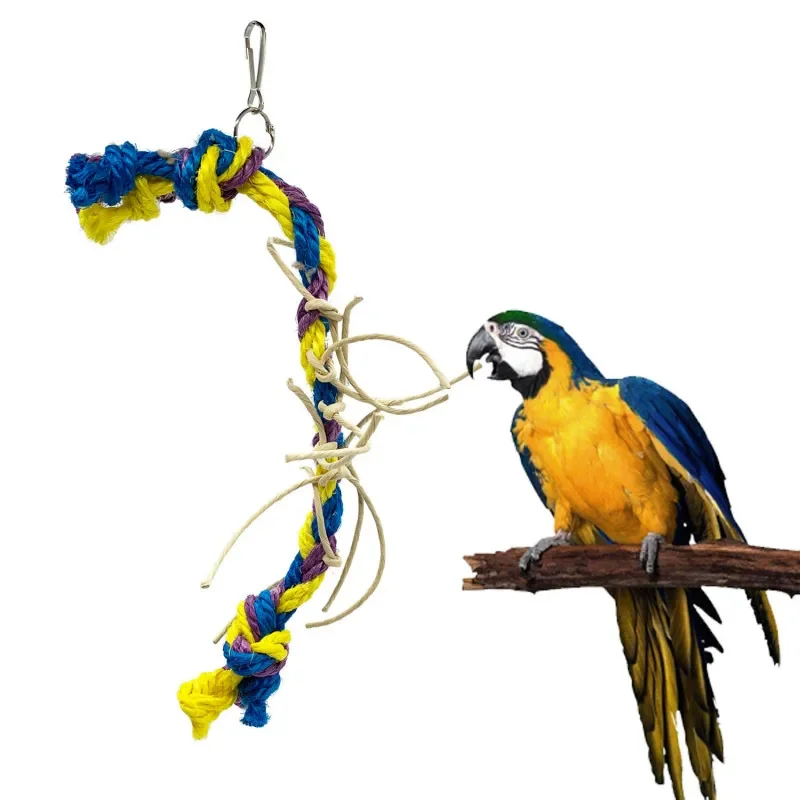 Parrot Toy Bird Toys Tricolor Rope Sword Hemp Rope Toy Biting Tearing Climbing Toy