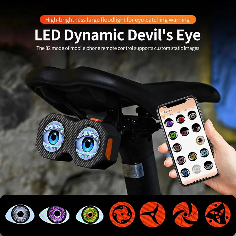 3D Devil Eye Dynamic LED Light APP Controlled USB Rechargeable Decor Lamp For Motorcycle Bicycle Rearview Mirror Retrofit