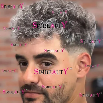 슈퍼 내구성 풀 스킨 Pu 베이스 인모 토피, 20mm 곱슬 머리, 1B40 1B80 그레이 블랙 헤어, 자연스러운 헤어 라인, 남성용 마이크로 스킨 헤어피스