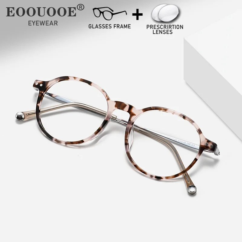 

Pink Demi Acetate Eyeglasses Women Round Prescription Glasses Myopia Hyperopia Lenses Progressive Reading Anti-reflection