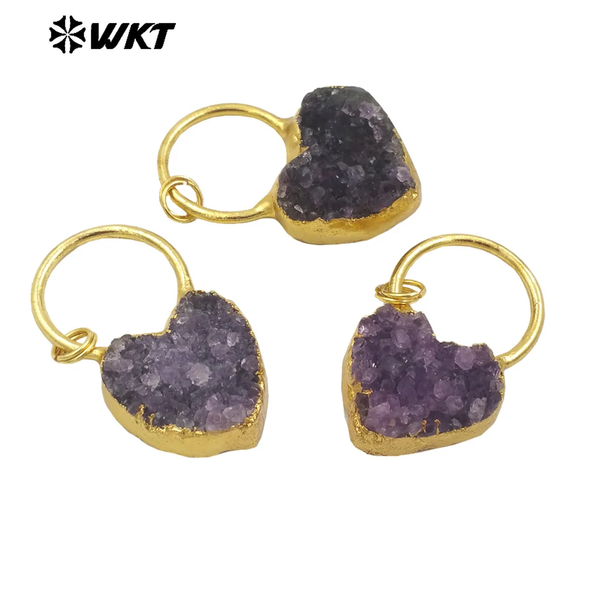 

WT-P1970 WKT 2024 Vintage Style Druzy Amethyst Cute Heart Design Pendant For Women Jewelry Supplies Accessory Fashion