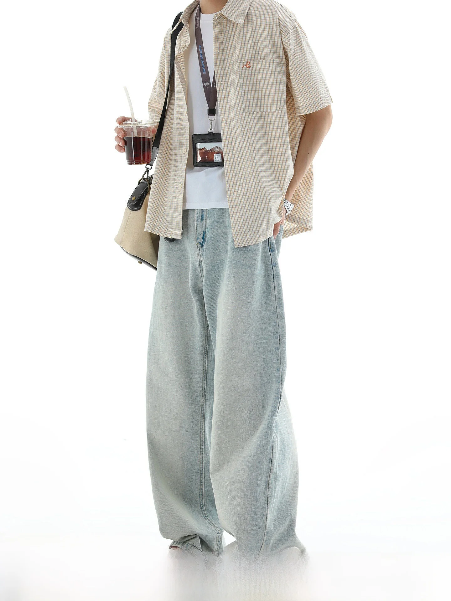 

Light Blue Men's Jeans Straight Leg Wide Leg Pants Summer Thin Washed Denim Jeans Youth Fashion Commute Style Wear Resistant