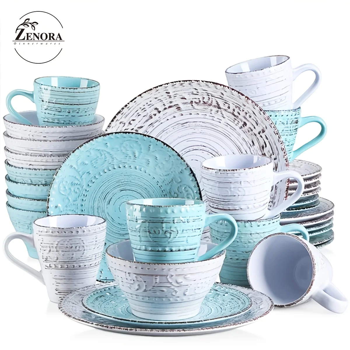 

Коллекция керамической посуды Zenora, 16/32 предмета, с рельефным узором, современные белые фарфоровые тарелки и миски, подходят для еды.