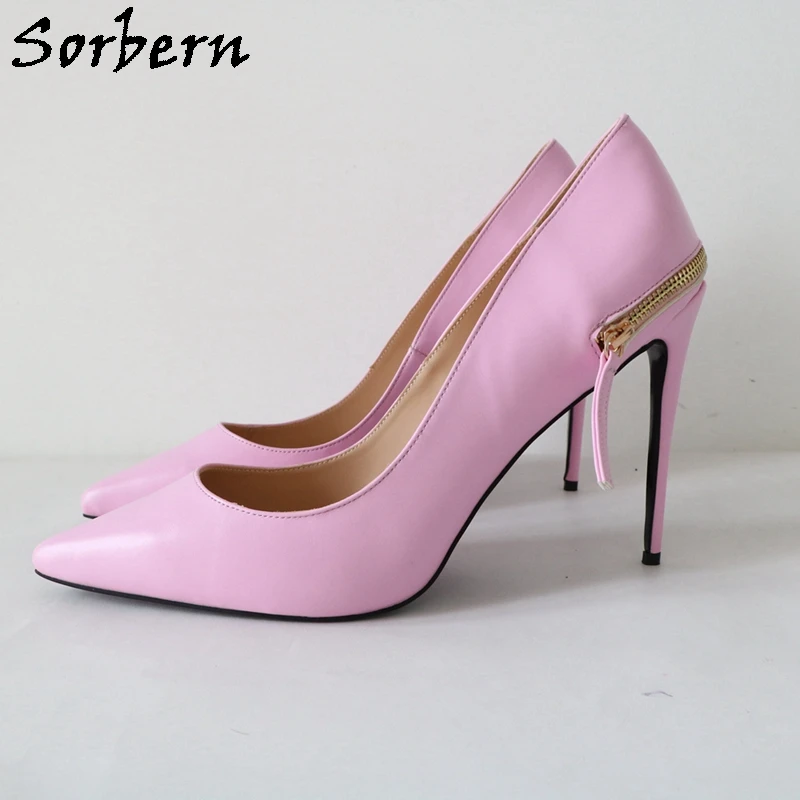 

Sorbern Baby Pink Women Pump Shoes Plus Size Eu33-48 Zip Back Pointed Toe Sissy Boy Stiletto Party High Heel Alternative Fashion