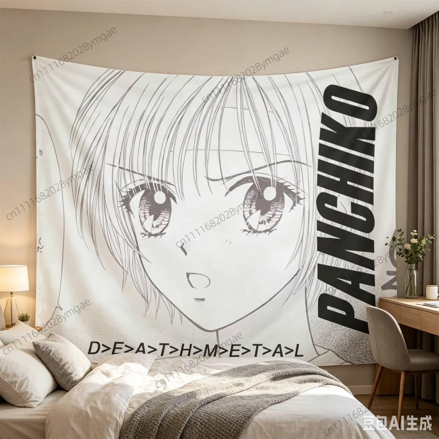 Aesthetic Cute Anime Girl PANCHIKO Wall Tapestry Kawaii Girl Tapestries Bedroom Dorm Art Background Cloth Room Decor Banner Gift